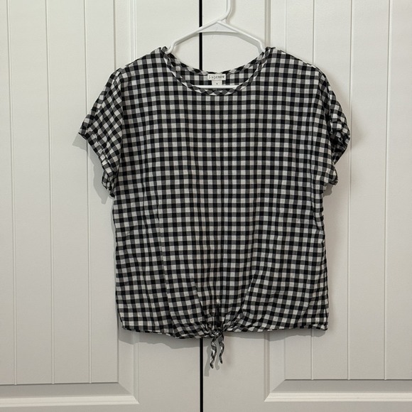 J by J.Crew Short Sleeve Shirt Gingham Black Tie Front Size S - Picture 1 of 8